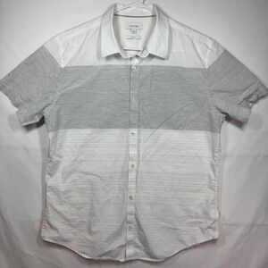 Calvin Klein Mens Gray & White Striped Short‎ Sleeve Slim Fit Shirt Sz Large